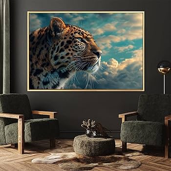 Amazon.co.jp: 絵画 遠くのヒョウを眺めながらインテリア 絵画